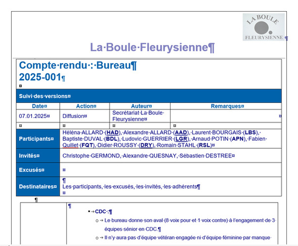 Compte rendu réunion de bureau 07 janvier 2025