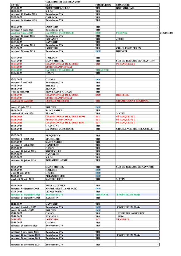 Calendrier 2025 Vétéran