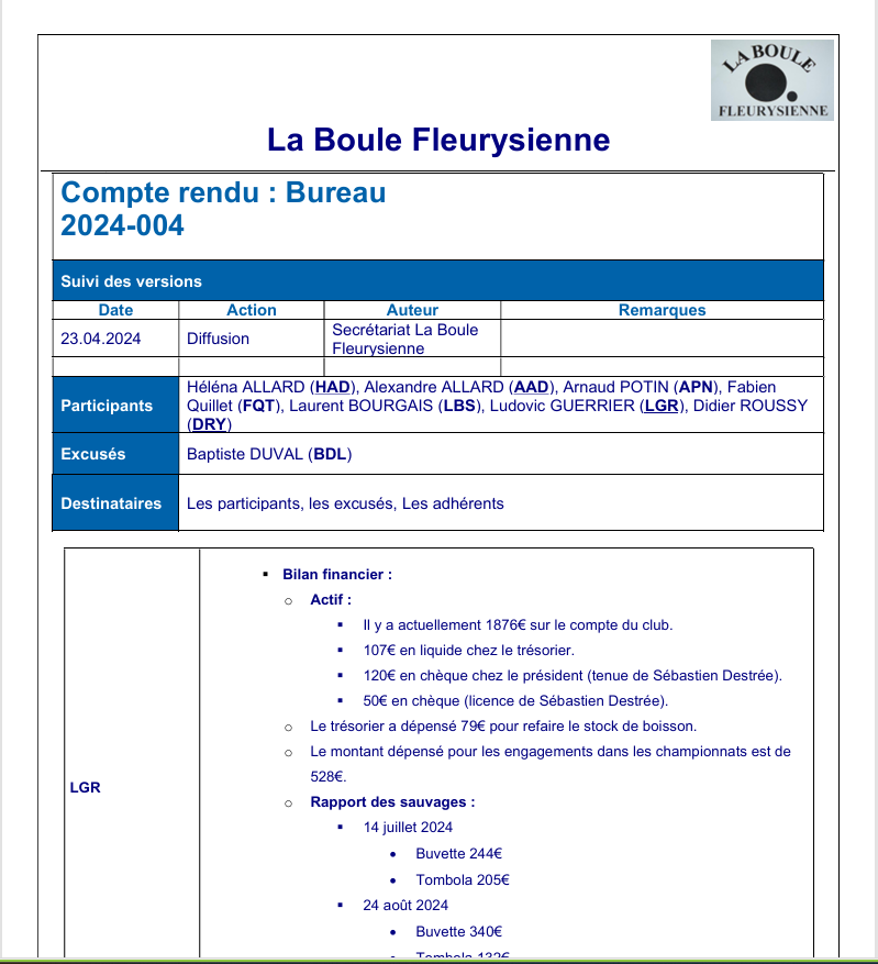 Réunion du bureau du 2 octobre 2024