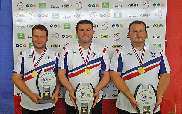 Damien Bardolle Damien Grilleau et Christophe Sanchez les Girondins de Lormont Champions de France Jeu Provençal Triplettes 2016 : Bravo messieurs, félicitations !
