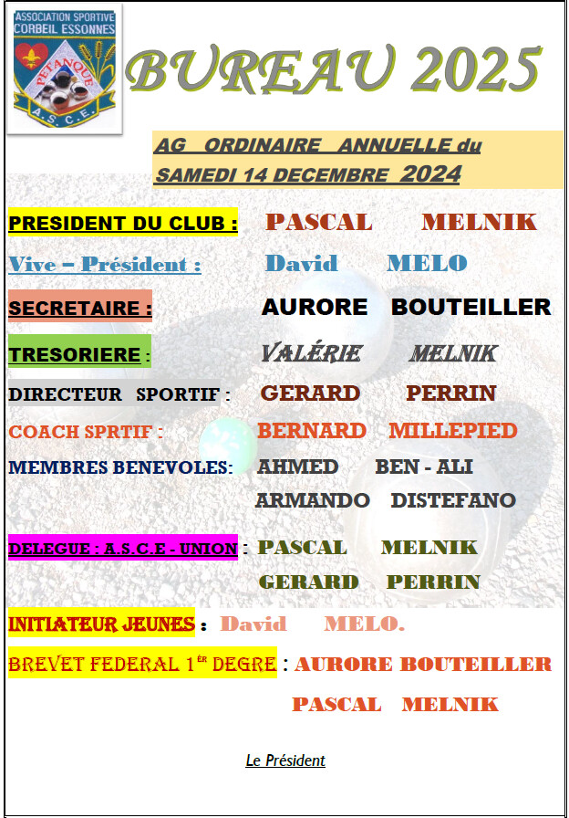 COMPOSITION  DU BUREAU  2025