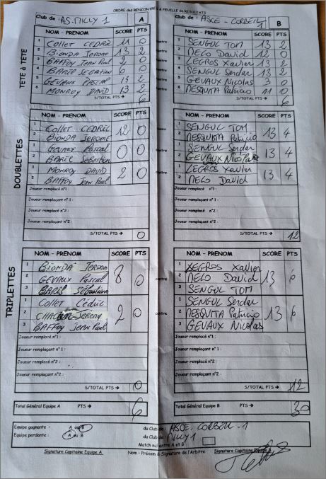 FEUILLE DE MATCH  1ère DIV