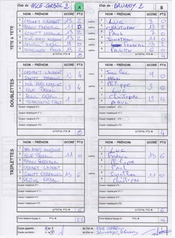 FEUILLE DE MATCH