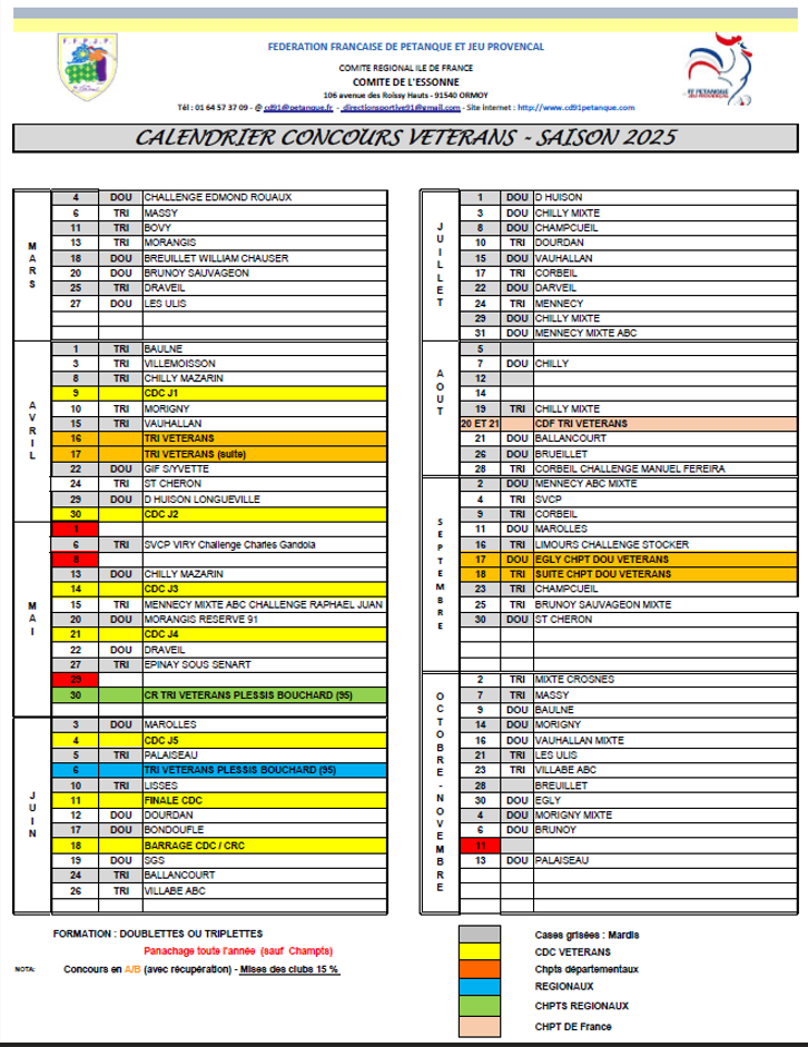 CALENDRIERS   CONCOURS  DEPT  2025