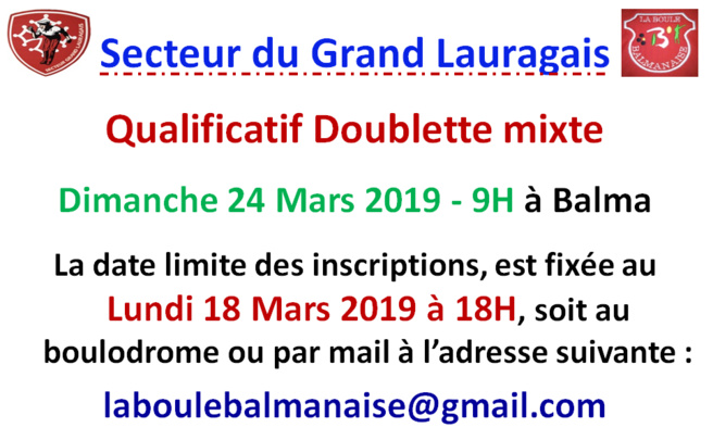 Inscription Doublette mixte Balma 24/03/19