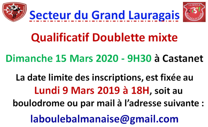 Qualificatif Doublette mixte Castanet 15/03/2020