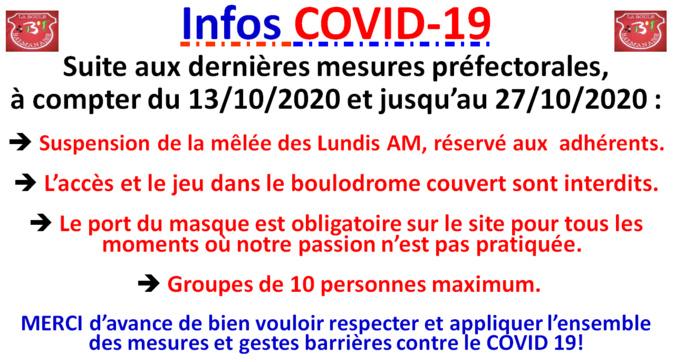 COVID19 mesures à compter du 13/10/2020