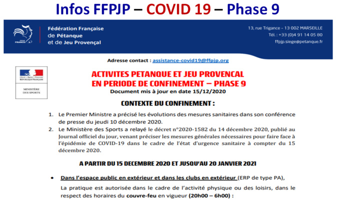 COVID 19 - Phase 9 - 16/12/2020
