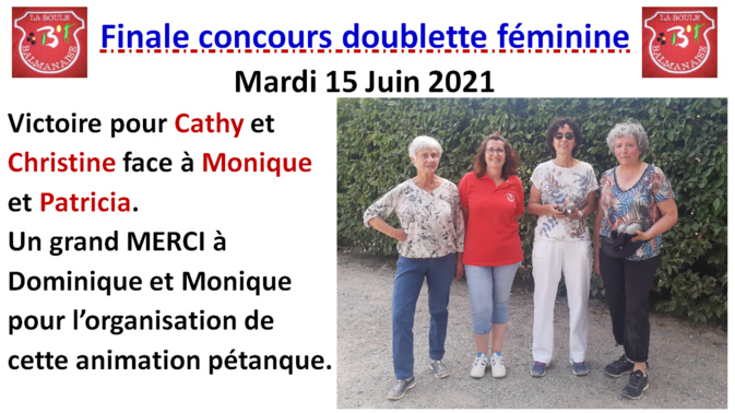 Finale concours doublette féminine 15/06/21