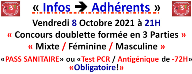Infos ==> Adhérents LBB 08/10/21