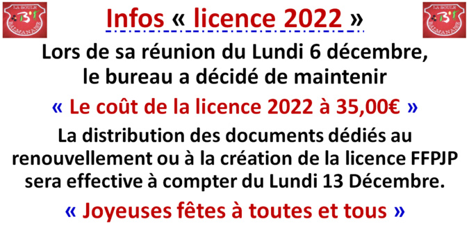 Infos licence 2022