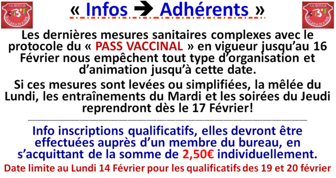Infos adhérents 26/01/22