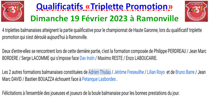 Qualificatif Triplette Promotion 19/02/23