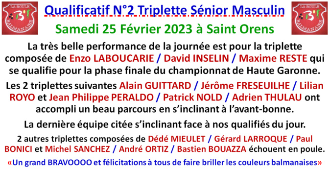 Qualificatif triplette sénior masculin 25/02/23