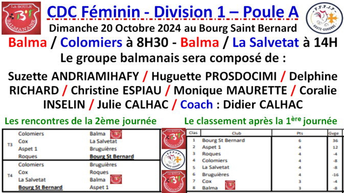 CDC Féminin J2 au Bourg Saint Bernard 20/10/24