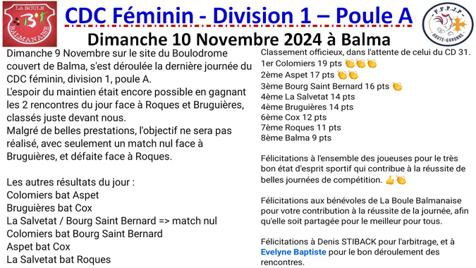 CDC Féminin J4 à Balma 10/11/24