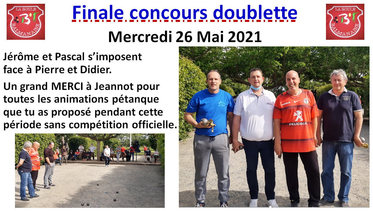 Finale concours doublette 26/05/21