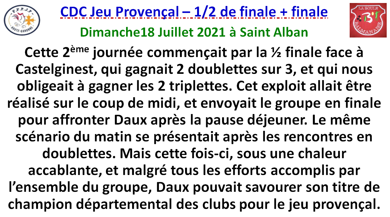 CDC JP 1/2 + finale Saint Alban 18/07/21