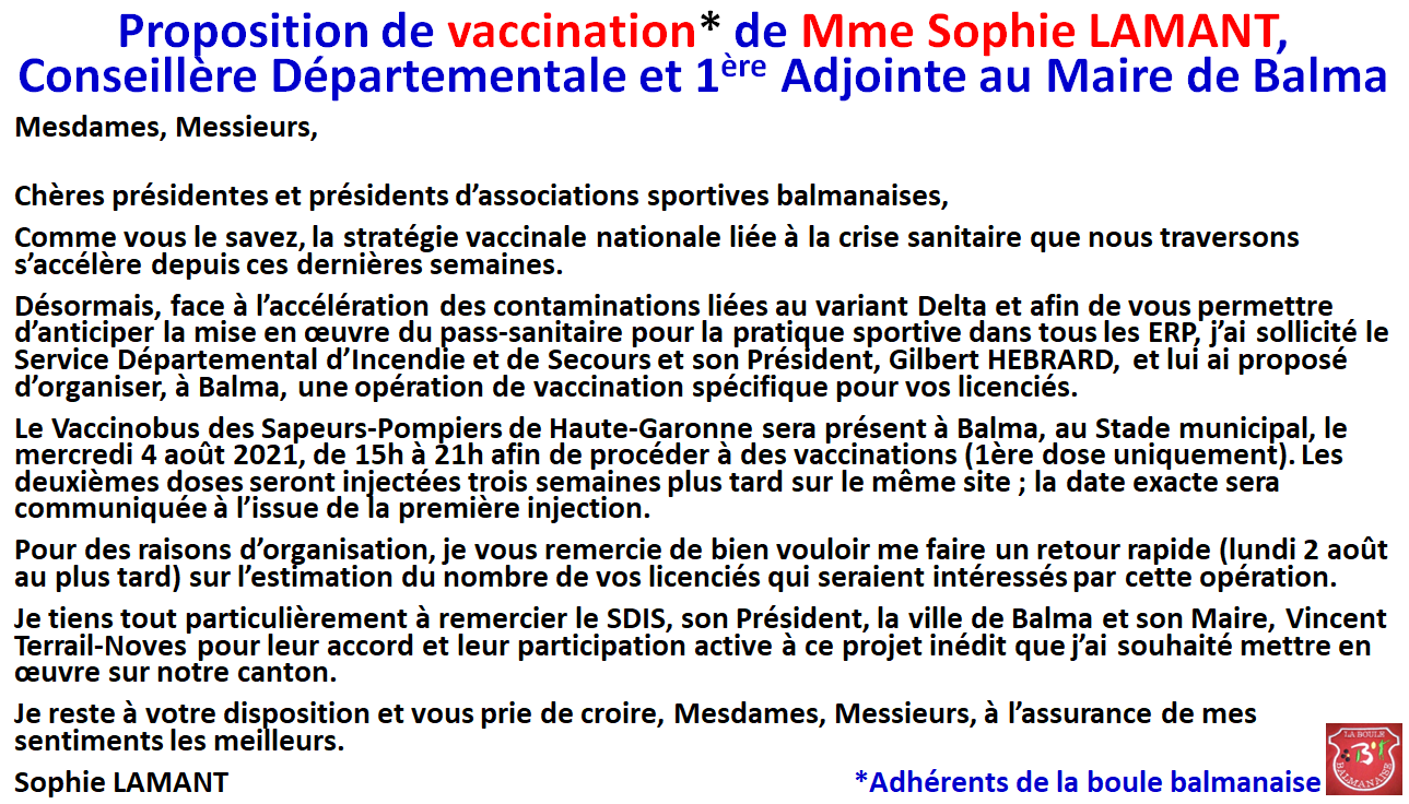 Proposition de vaccination 04/08/21