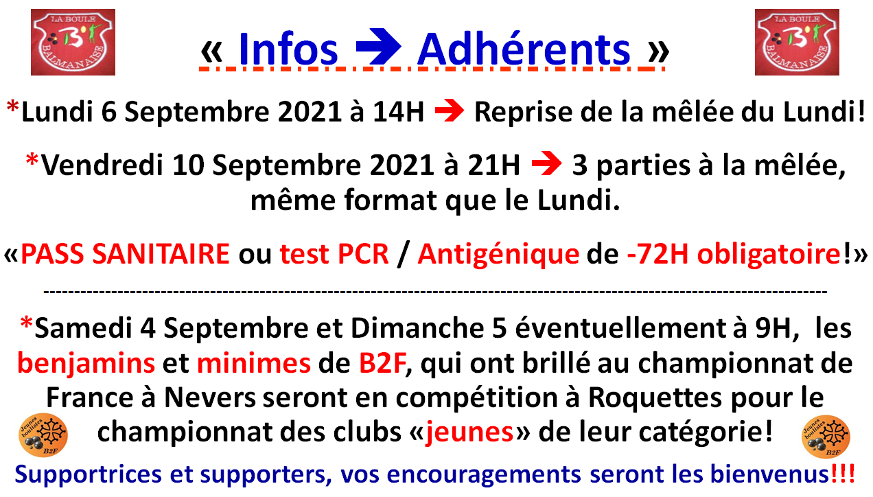 Infos adhérents LBB 03/09/21
