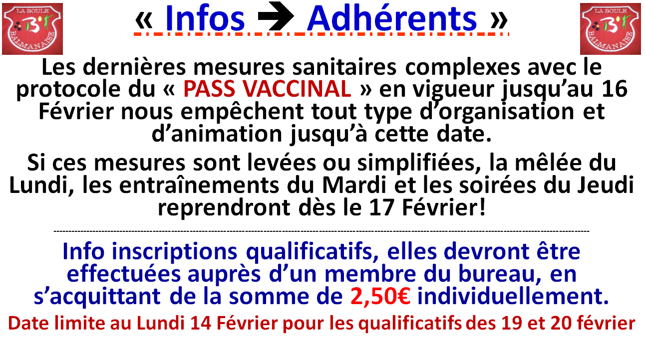 Infos adhérents 26/01/22