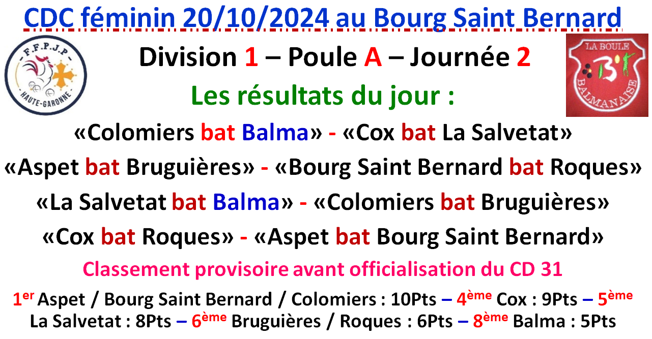 CDC Féminin J2 au Bourg Saint Bernard 20/10/24