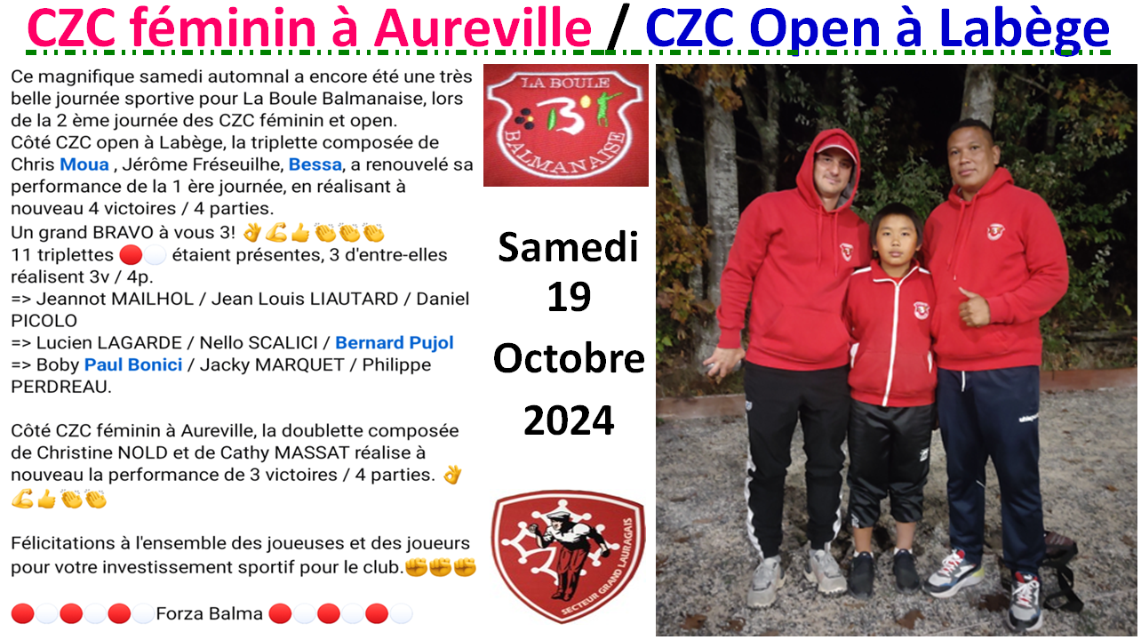 CZC Féminin + Open J2 le 19/10/24