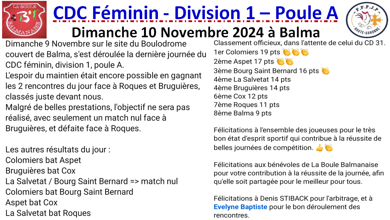 CDC Féminin J4 à Balma 10/11/24