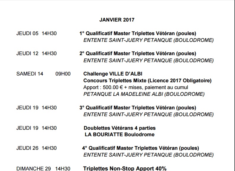 Calendrier des Concours Officiels 2017 Aveyron et voisinage