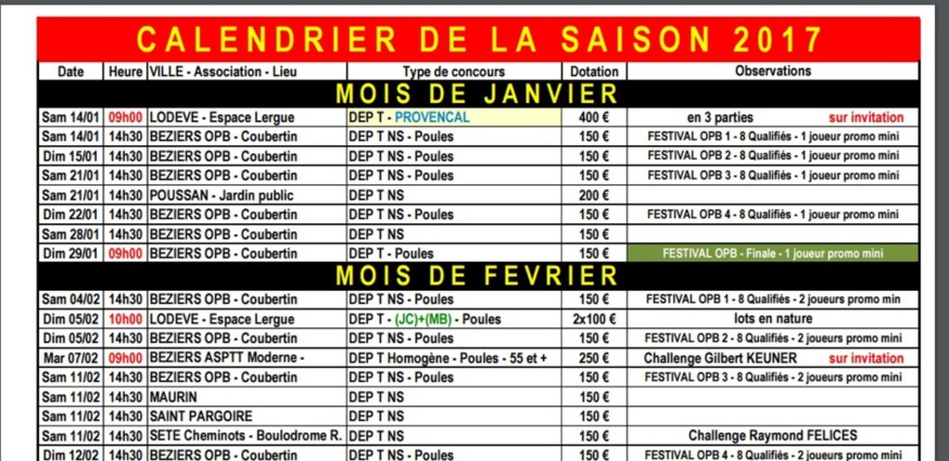 Calendrier des Concours Officiels 2017 Aveyron et voisinage