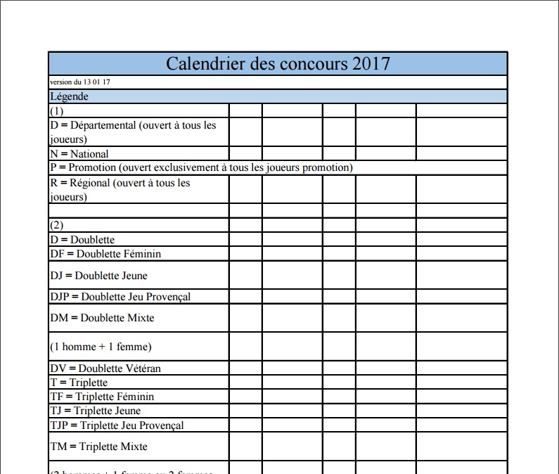 Calendrier des Concours Officiels 2017 Aveyron et voisinage