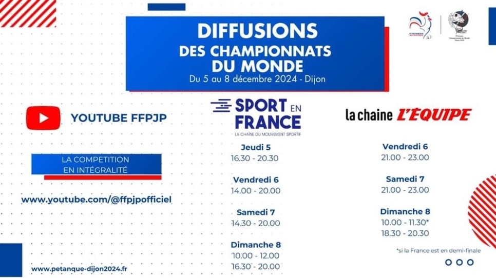 Championnats du Monde 2024 à Dijon du 5 au 8 décembre