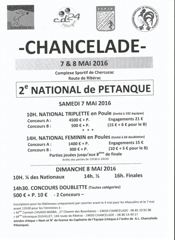 NATIONAL DE PETANQUE CHANCELADE 2016
