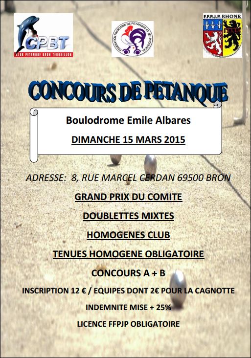 Concours dimanche 15 mars 2015 doublettes mixtes Bron