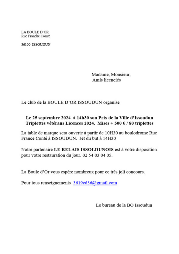 Amis Vétérans venez nombreux chez nos amis de l'Indre