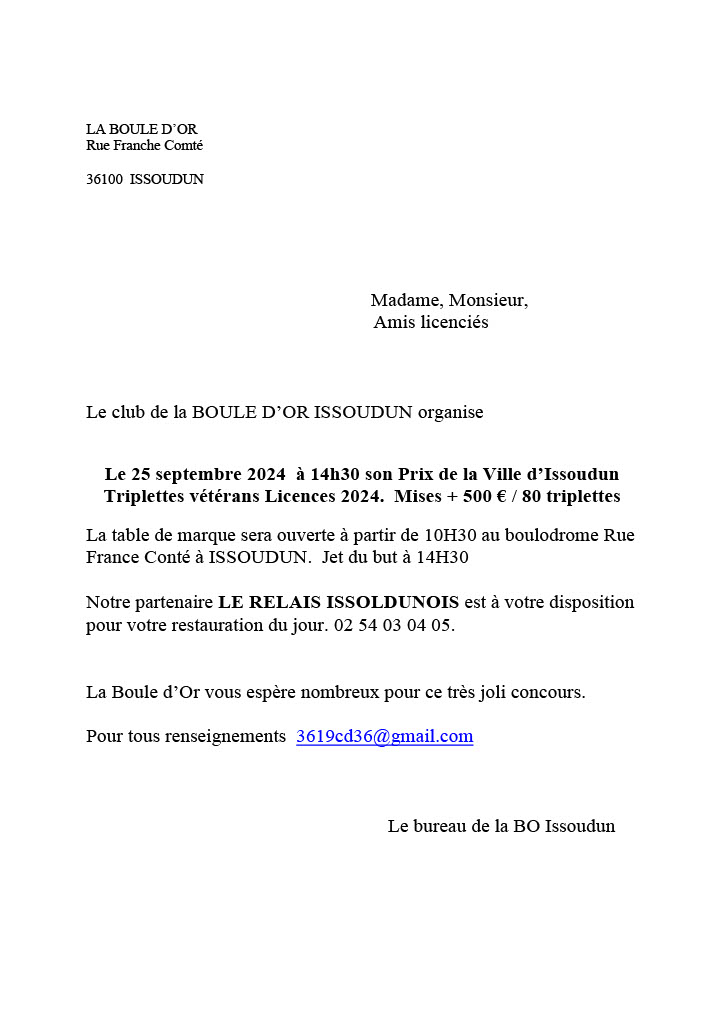 Amis Vétérans venez nombreux chez nos amis de l'Indre