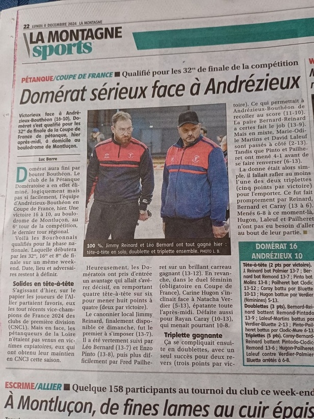 Article La Montagne pour la Coupe de France contre Andrézieux Bouthéon