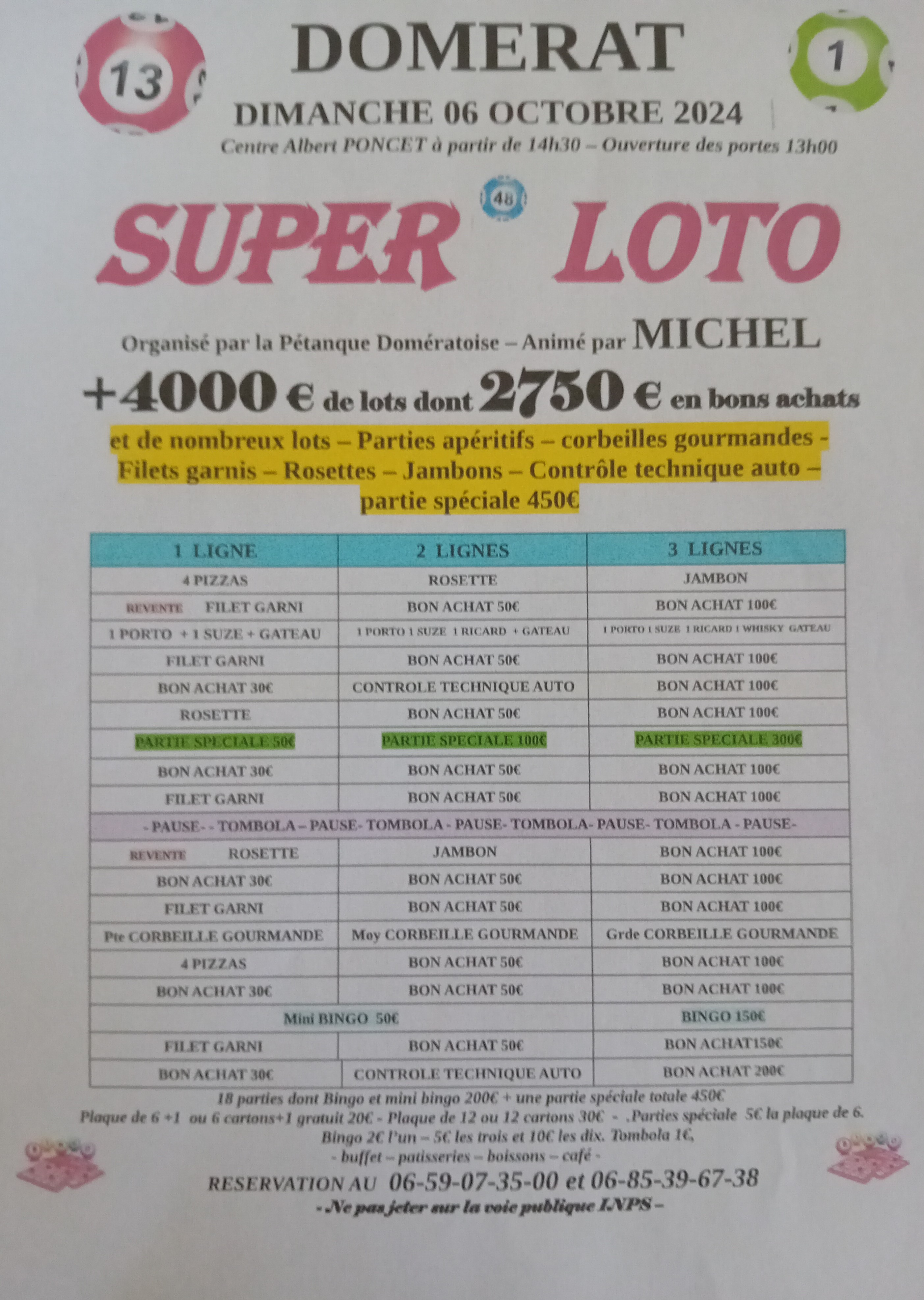 Loto du Dimanche 6 Octobre