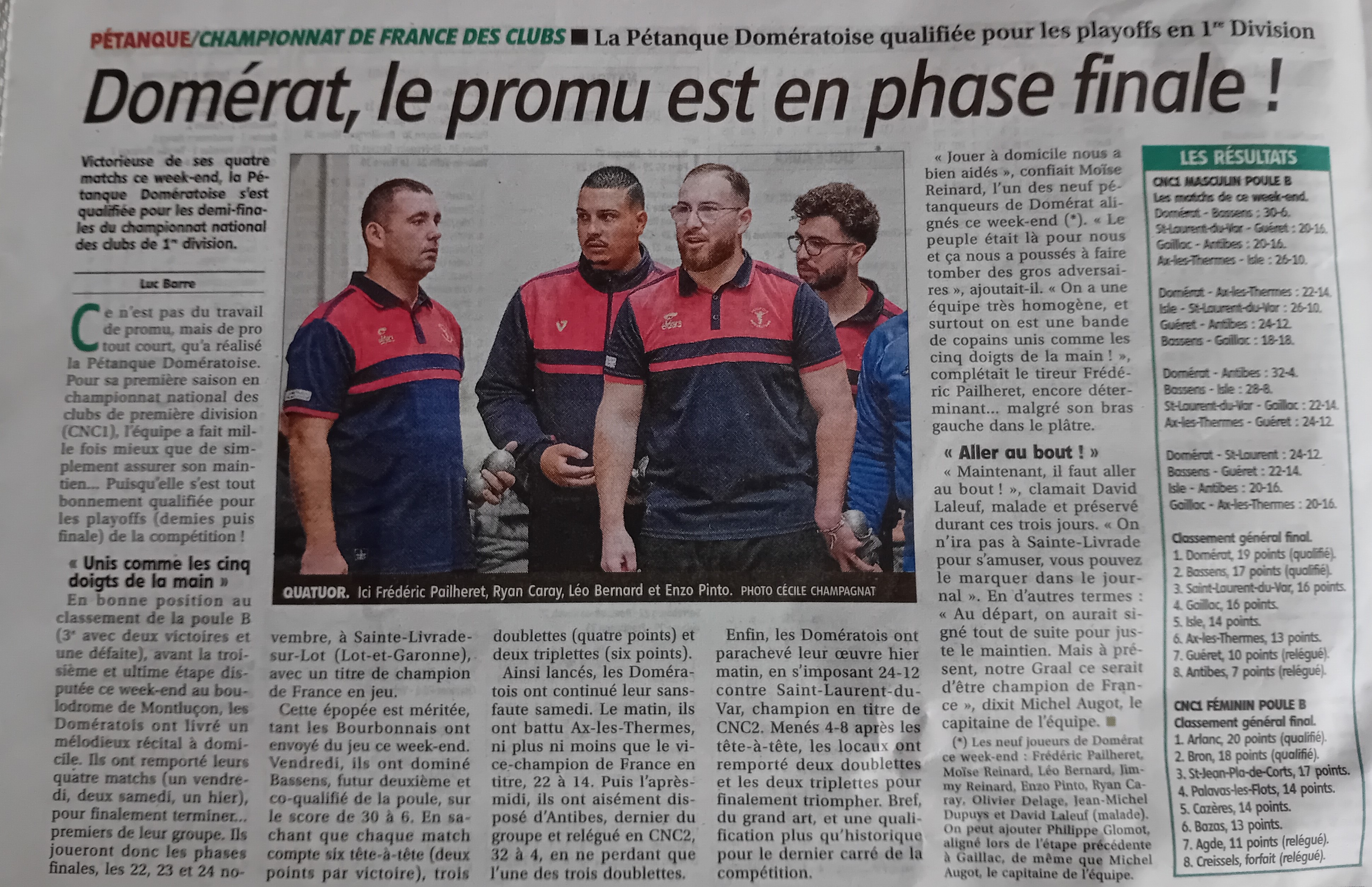 Article dans les pages sportives de La Montagne