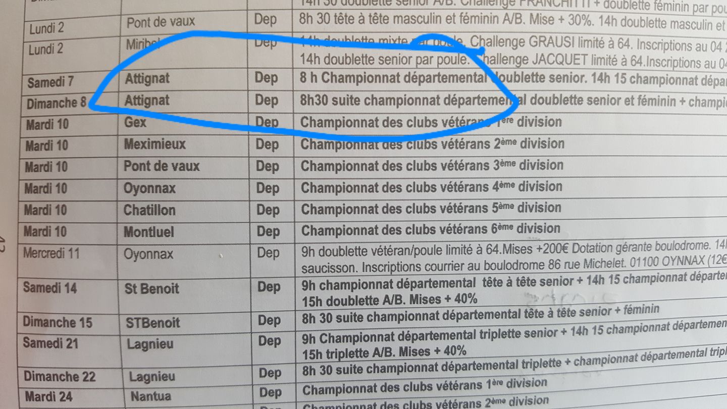 ATTENTION !!!!!! championnat doublette