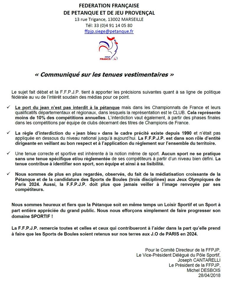 Communiqué de la FFPJP