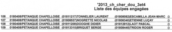 LISTE DES DOUBLETTES SENIORS ENGAGEES AU CHAMPIONNAT SECTEURS 3 ET 4