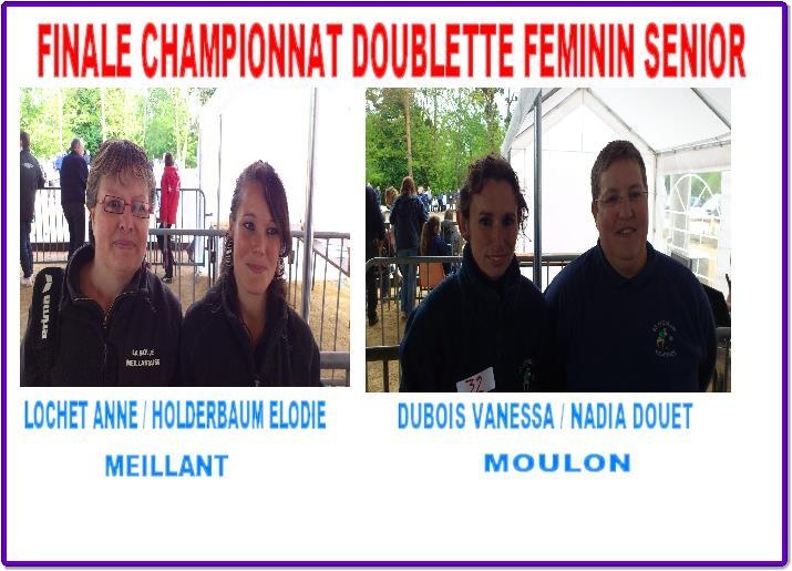 FINALE DU CHAMPIONNAT DOUBLETTE FEMININE SENIOR