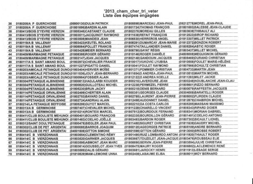 CHAMPIONNAT VETERAN TRIPLETTE DU MERCREDI 5 JUIN LISTE DES ENGAGES ET POULES
