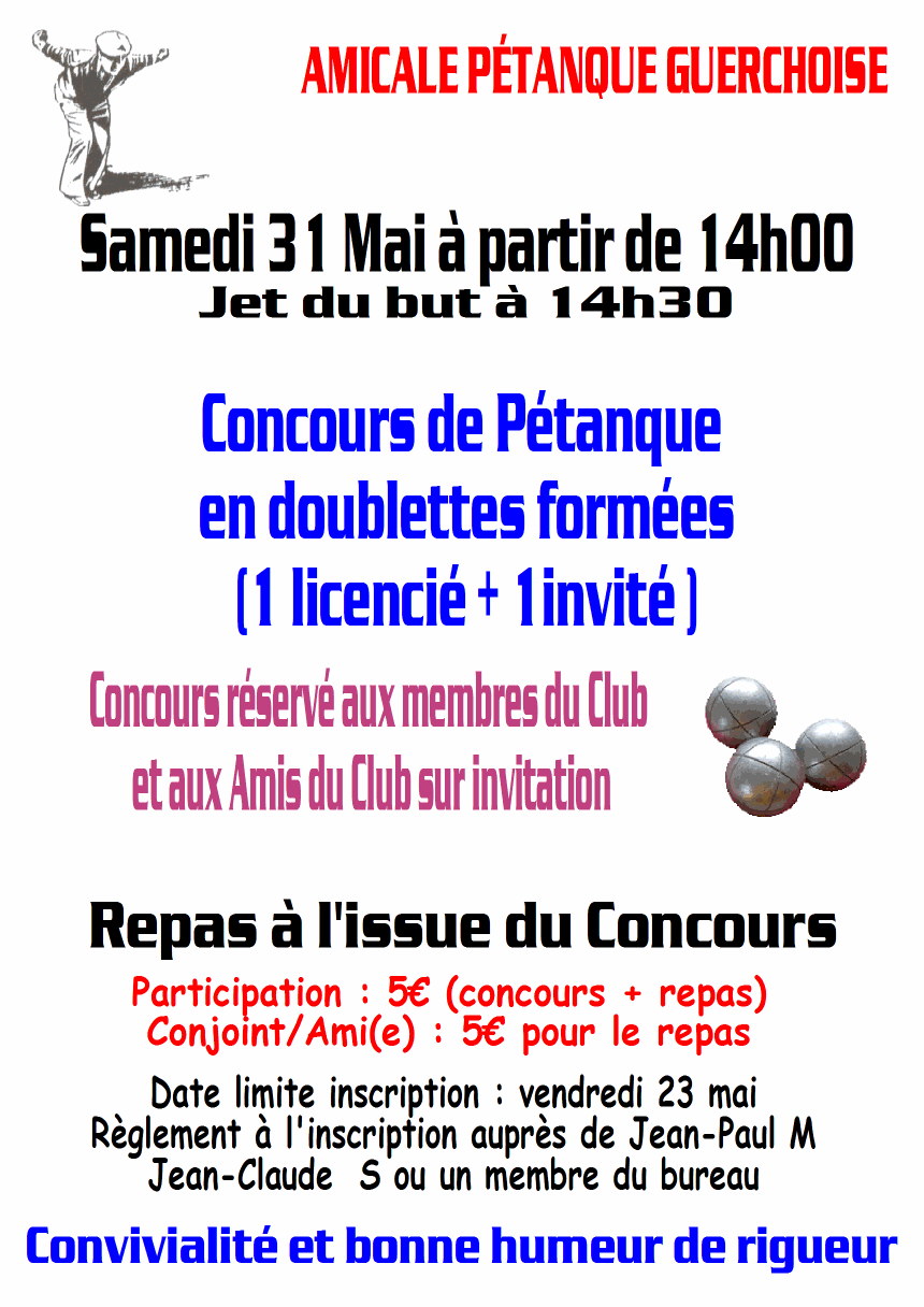 CONCOURS INTERNE "DOUBLETTE" Samedi 31 mai