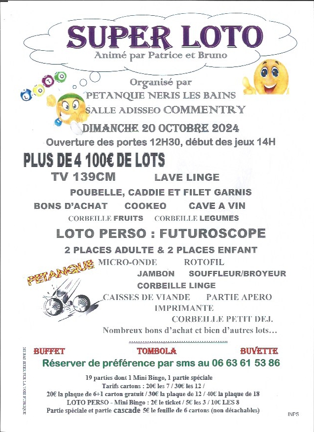 SUPER LOTO DU 20 OCTOBRE 2024