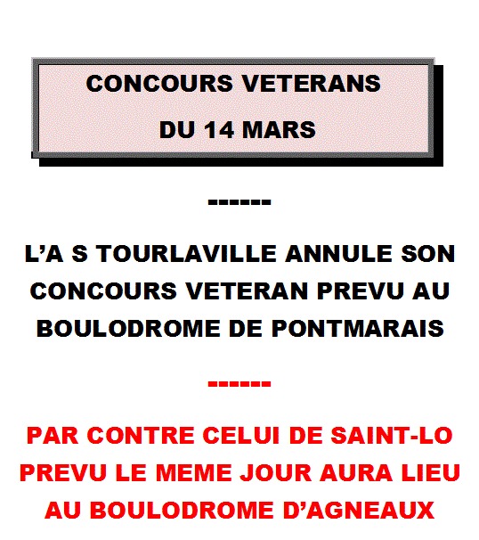 Concours vétéran du 14 mars à Tourlaville