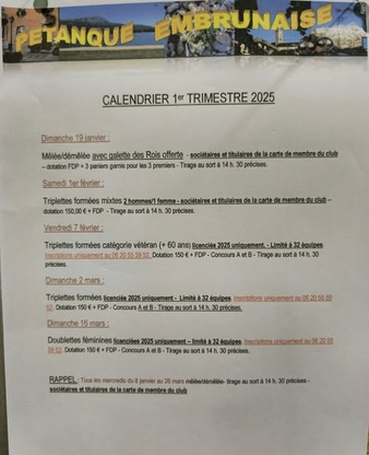 Calendrier 1er trimestre