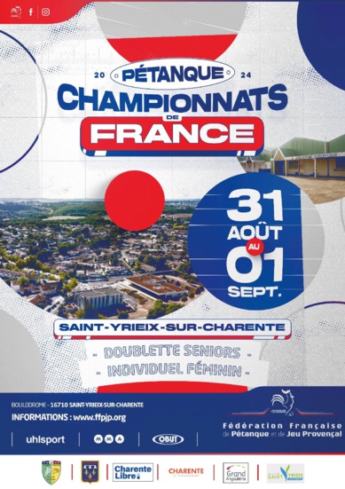 Championnat de France doublettes week-end fin Aout à St Yreix sur Charente