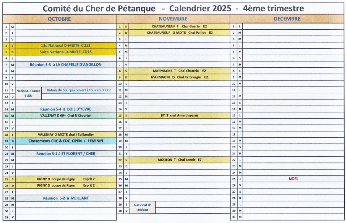 CD 18 - calendrier 2025 - 4ème trimestre